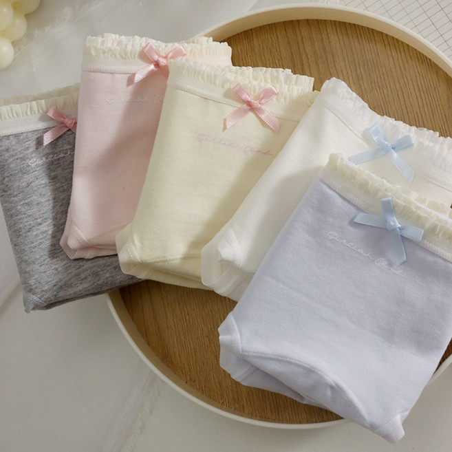 100% 순면 데일리 넓은 항균 덧단 미들기장 편안한 여성 삼각팬티 5매