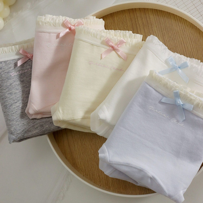 100% 순면 데일리 넓은 항균 덧단 미들기장 편안한 여성 삼각팬티 5매