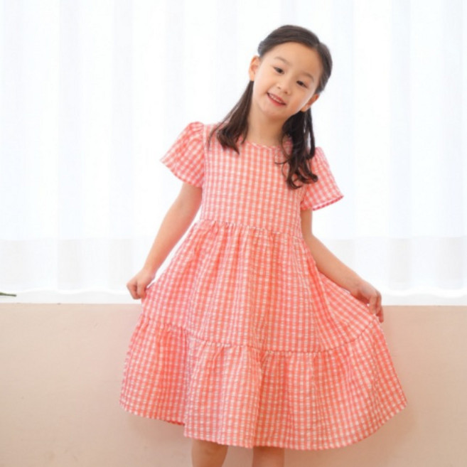 예크아이 여아 여름 체크 바캉스 원피스 시원한