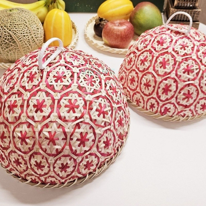 라탄 다용도 식탁 과일 간식 덮개 트레이 세트, 1세트, 레드