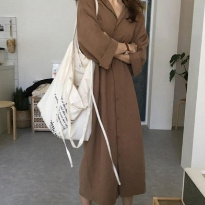 4위 - BROWMODA 여성 스트링 루즈핏 데일리 자켓 긴팔 셔츠형 아우터 롱 트렌치 코트