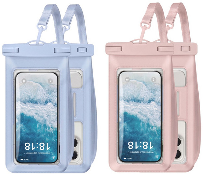 뉴에어 IPX8등급 스마트폰 방수케이스 방수팩, 1개, 블루+핑크