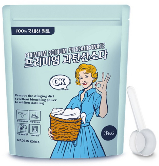 국산원료 100% 올리 프리미엄 과탄산소다 흰옷얼룩제거 삶아빤효과 산소계표백제 세탁조청소 대용량, 1개, 3kg
