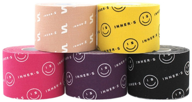 이너에스 스마일 스포츠테이프 이지컷(5cm x 5M) 키네시올로지 스포츠테이핑 프리컷 근육테이프, 이지컷_블랙_스마일패턴