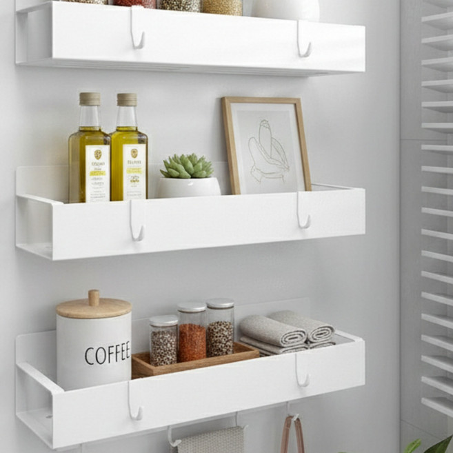 진마켓 초강력 대형 자석 선반 후크포함 2개 욕실/주방/사무실/세탁실 정리, 1세트, 화이트