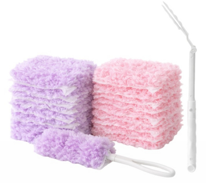 살림쏙클린 정전기 흡착 먼지털이 세트 롱+숏 길이조절 핸들 양면리필 30매 (퍼플15+핑크15), 1개