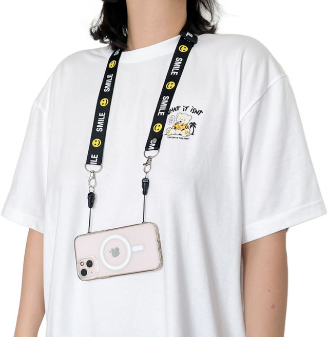 에버피크 스마일 휴대폰 스트랩 랜야드 목걸이줄, 1개, 블랙스마일