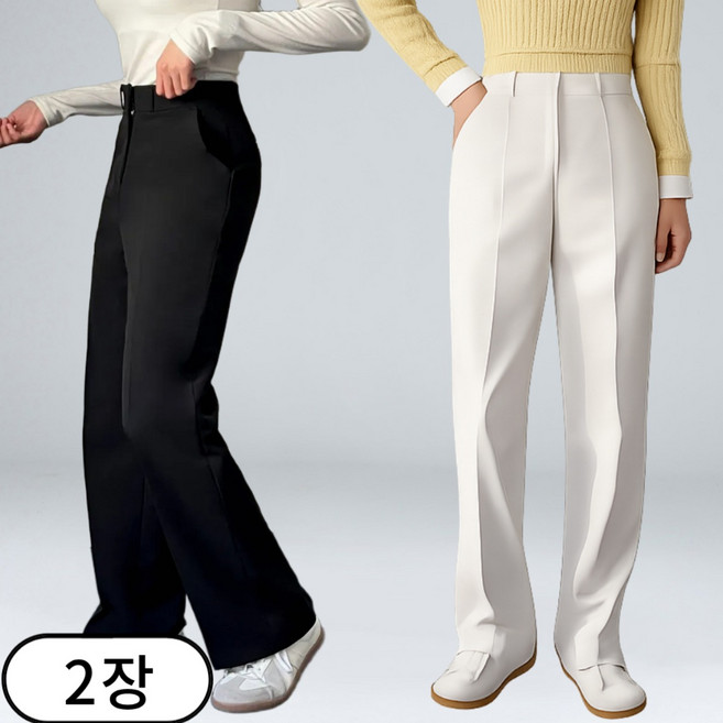 [1+1] 여성 사방스판 하이웨스트 히든밴딩 세미 일자핏 슬랙스 팬츠 (7104-2)
