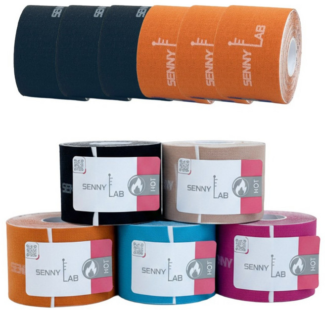 세니랩 핫 스포츠테이프 언컷 5cm x 5m (5color), 블랙+오렌지, 6개