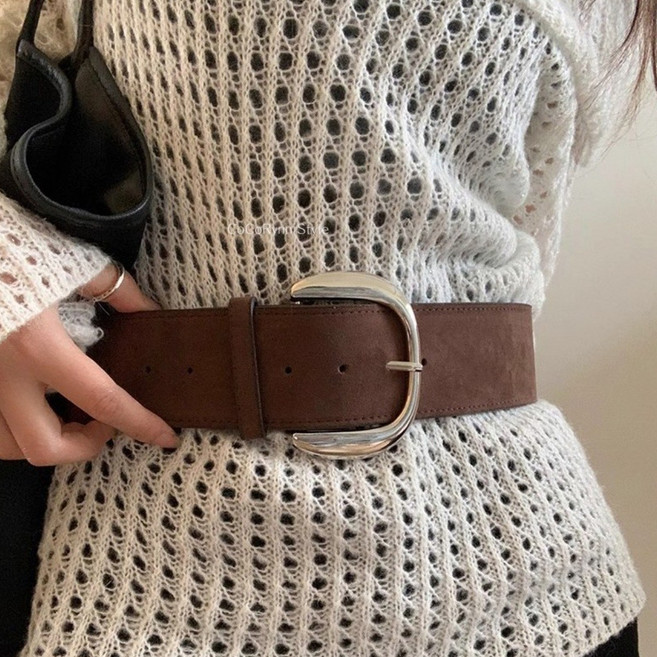 소울린느 빈티지 무드 스웨이드 와이드 가죽벨트(다크브라운)