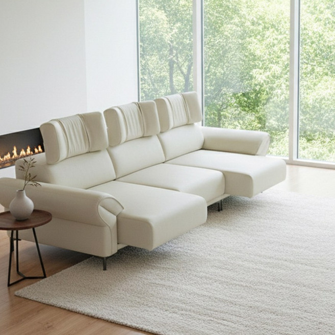 퍼니챗 카라 비건가죽 3인용 4인용 모션 슬라이드 무빙 소파, 06. 4인용, 차콜그레이