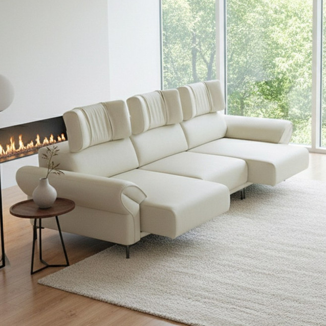 퍼니챗 카라 비건가죽 3인용 4인용 모션 슬라이드 무빙 소파, 02. 3인용, 아이보리(2월28일 출고)