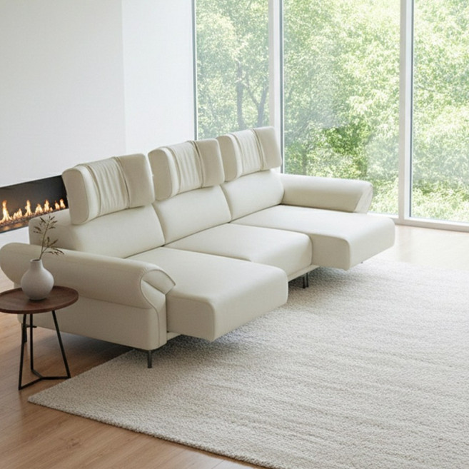 퍼니챗 카라 비건가죽 3인용 4인용 모션 슬라이드 무빙 소파, 03. 3인용, 차콜그레이