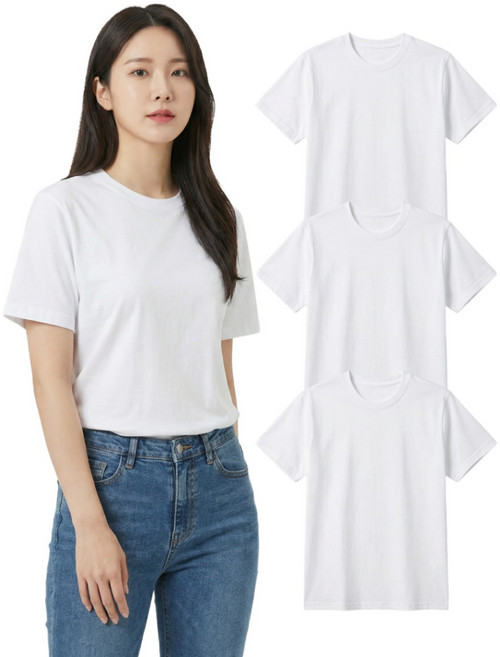 1+1+1 국산 여성 순면 반팔 티셔츠 3매 세트 30수 기본 이너티