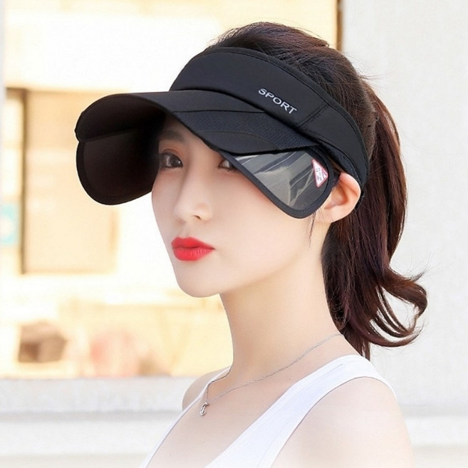 사이드 캡조절 여성 스포츠 골프모자 찍찍이밴드 썬캡, 블랙, 블랙계열