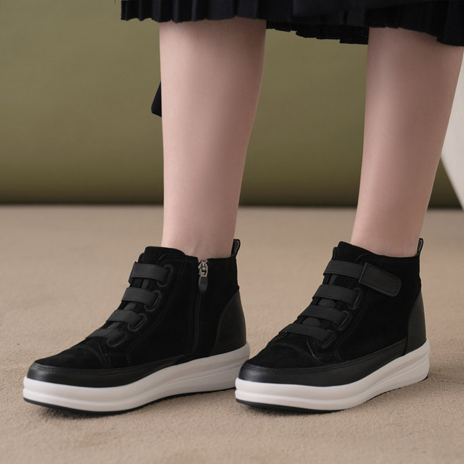 플로쥬 소가죽 켄달 하이탑 키높이 스니커즈 여성