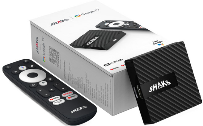 샥스 G1 구글TV 4K UHD OTT 셋톱박스 유튜브 넷플릭스 스마트TV 안드로이드12 저장공간 32GB 펌웨어 업그레이드, 1개