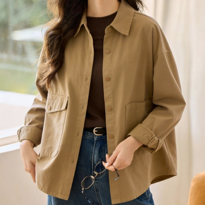 비아이와이 여성 봄가을 루즈핏 긴팔 티셔츠 야상 재킷 D60