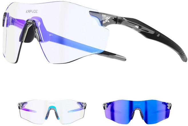 KAPVOE 카프보에 스포츠 러닝 고글 자전거 등산 편광 방풍 변색 K133, 1개, 변색+블루