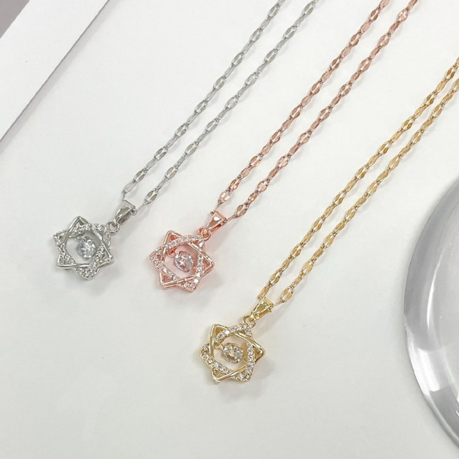 띵니 써지컬스틸 별 큐빅 리아 목걸이 패션 골드 실버 로즈골드