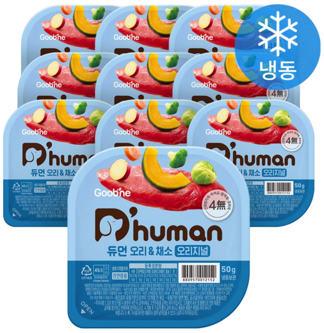 듀먼 전연령용 강아지 오리지널 화식사료, 오리+채소, 50g, 10개