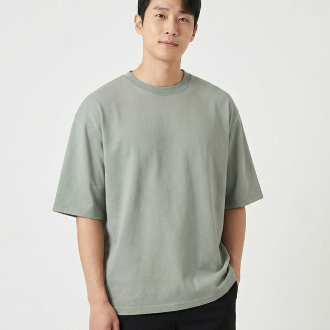 알렌오 남자 여름 반팔티 오버핏 실켓면 무지 티셔츠 국내제작