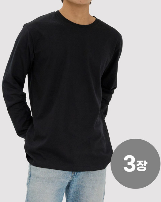 [1+1+1] 순면 100% 남여공용 긴팔 티셔츠 무지 라운드 흰티 면티 긴팔티