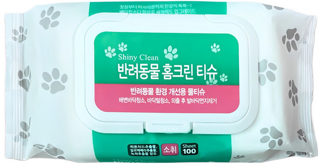[에브리쓱싹] 샤이니크린 반려동물 홈크린 티슈 캡형 225g 베이킹소다 세정력우수, 100개입, 20개