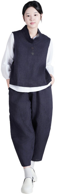 [편한생활한복] 여성 개량한복 마 터틀넥 조끼 바지 한벌