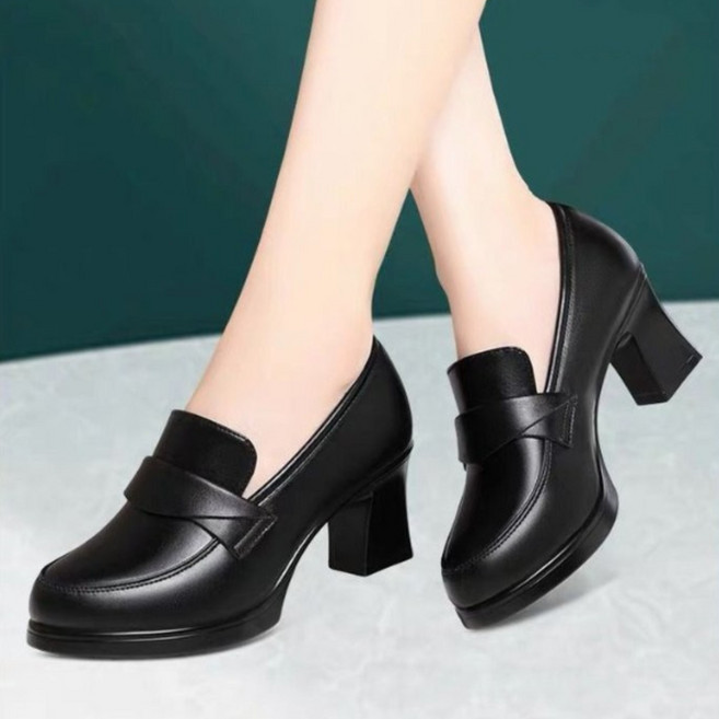 여성 펌프스 미들힐 가죽 정장구두 편한 출근용 오피스 하이힐