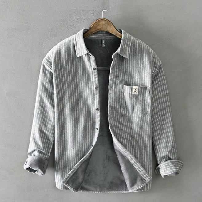 지고다그 남성 겨울 줄무늬 셔츠 기모 안감 두꺼운 긴팔 캐주얼 남방 ZXC43841