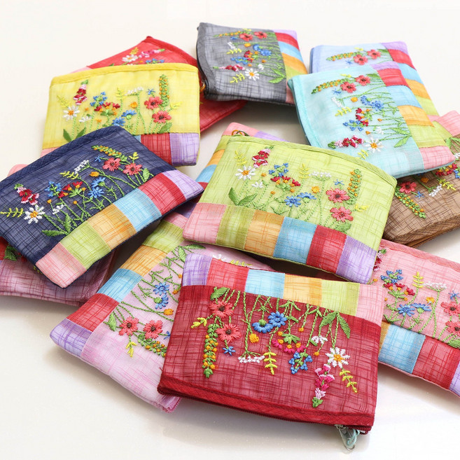 봉봉러브 전통 고급 모시 꽃자수 사각 동전지갑