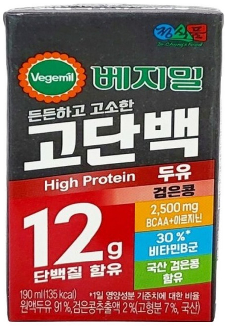 베지밀 고단백두유 검은콩, 190ml, 36개