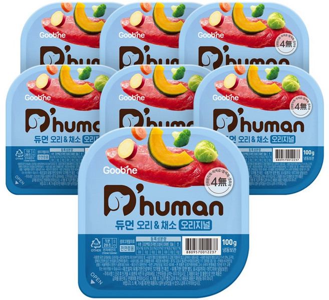 듀먼 전연령용 강아지 오리지널 냉동 화식사료, 오리, 100g, 14개