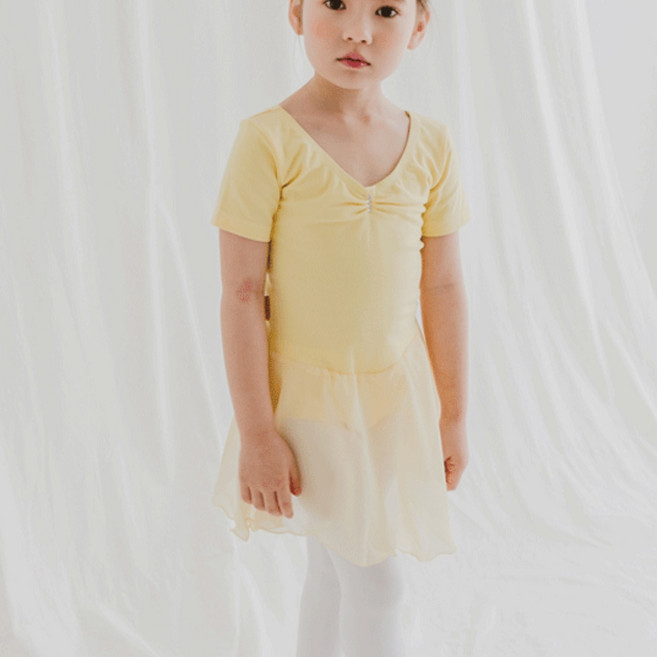 [삐에아떼르] 베이직 쉬폰 스커트 발레복 반팔 1403 옐로우