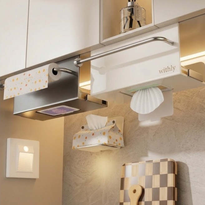 withly 상부장 행주걸이 & 키친타올 걸이 2ni1, 1개, 밀트화이트