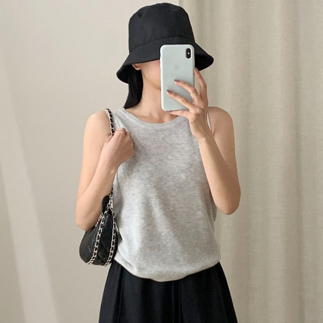 SONOVA 쏘노바 여성 데일리 민소매 라운드넥 소프트 니트 나시탑 기본 레이어드 필수템 이너티