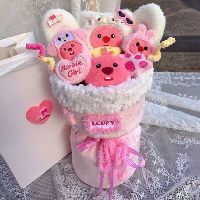 캐릭터 인형 꽃다발 8종 화이트 발렌타인데이 어린이날선물, 1개, 루피(연분홍), 33cm