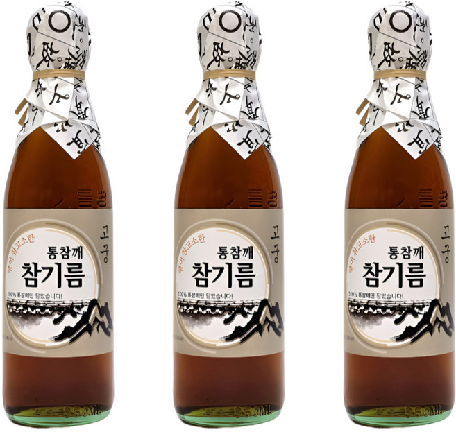 고궁 전통압착 고소한 통참깨 100% 방앗간 참기름, 3개, 350ml