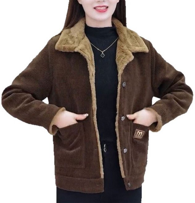 Izeriel 여성 겨울용 코듀로이 짧은 자켓 두께감 있는 따뜻한 보온 아우터 동안 스타일 연출 가능한 캐주얼 루즈핏 데일리 코디 패션 상의