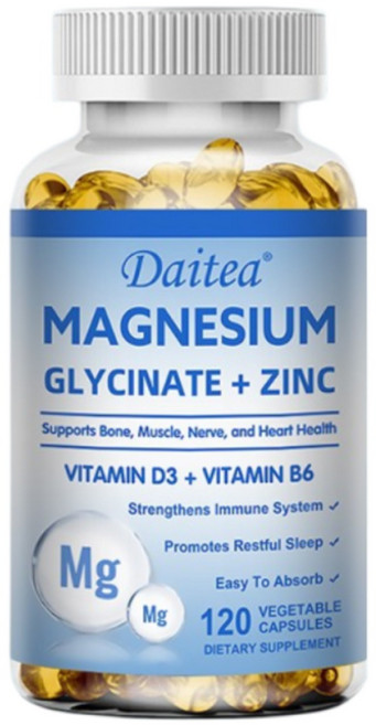 마그네슘 글리시네이트 아연 비타민 D3 및 B6 보충제로 흡수를 극대화하세요 - 건강한 수면 신경 및 뼈 건강을 위해, 120정, 1개