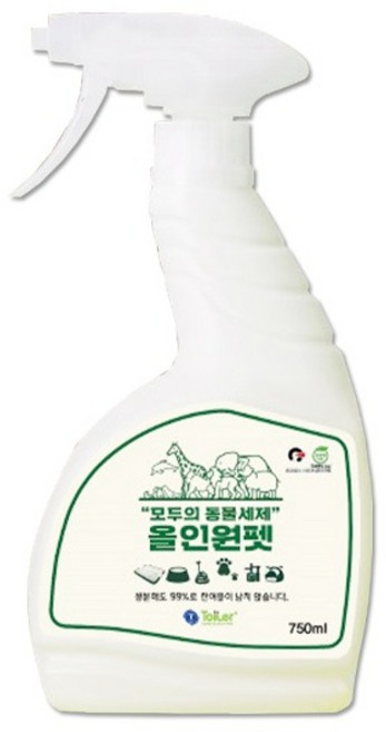 올인원펫 친환경 반려동물 배변판 장난감 그릇 오염 세정제 750ml 어항 발자국제거 세제, 12개