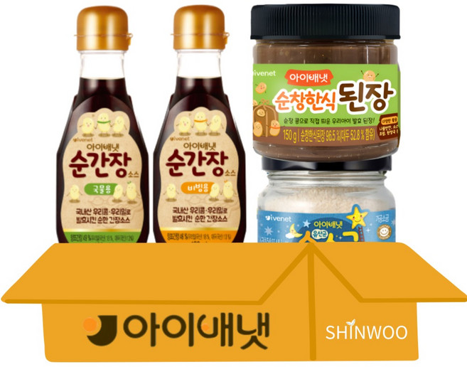 아이배냇 순 간장소스 비빔용 190ml + 순 간장소스 국물용 190ml + 순창 한식된장 150g + 칼슘 순 소금 130g, 1세트