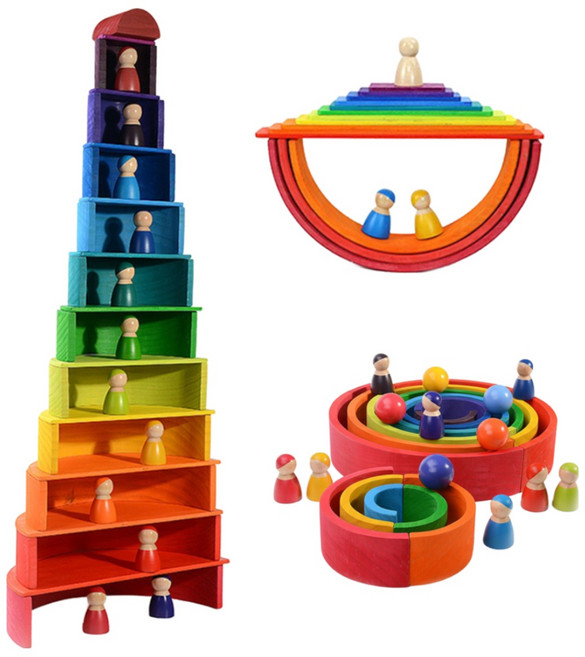 [원토이즈] 발도로프 레인보우 교구 세트(레인보우+하프서클+우드볼+우드토이), 1개, 1개