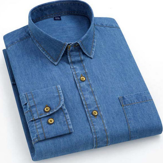 봄 가을 남자 데님 셔츠 워싱 심플 캐주얼 긴팔 순면 데님 포켓 셔츠 순면 소재 심플 베이직 통기성 5XL까지 사계절 필수 아이템 만능 이너