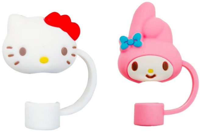 [2p세트] 산리오 빨대 마개 스탠리 텀블러 호환 10mm 텀꾸 스트로우 커버, 1세트, 키티+마멜