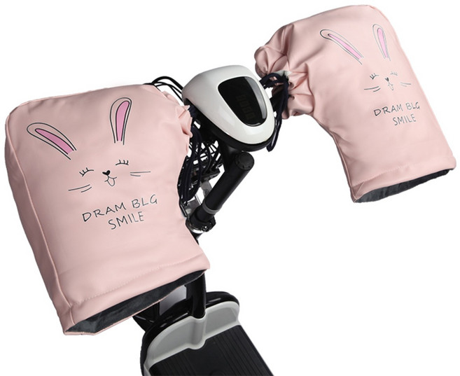 패크맨 겨울 전기 자전거 전동 킥보드 방한 토시 장갑 핸드워머 장갑, 핑크 토끼, 1개