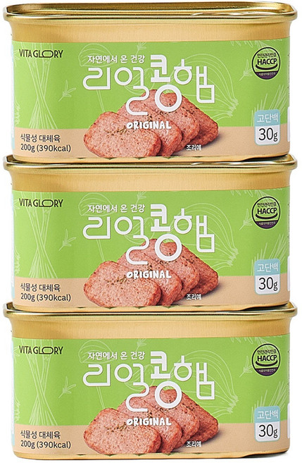 쫄깃탱글 저속노화 리얼콩햄 100% 식물성 고단백 비건햄, 3개, 200g