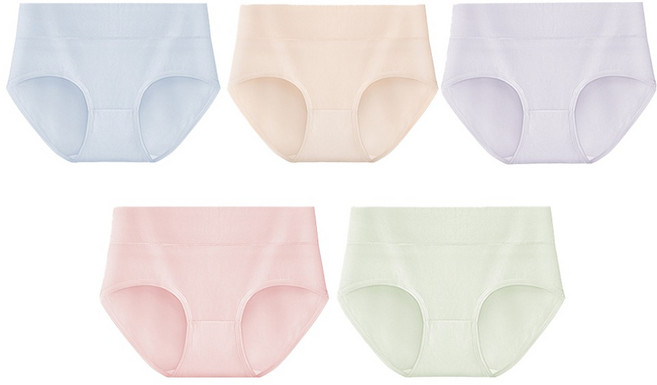 여성 중간허리 100% 면 삼각팬티 단색 편안한 데일리 속옷 5P