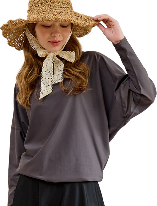 이지고 여성 가오리핏 오버핏 래쉬가드 상의 루즈핏 빅사이즈, 챠콜